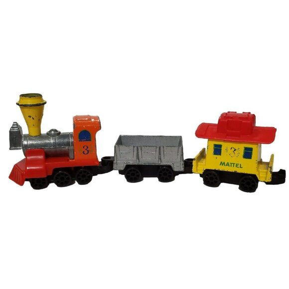 1980 My First Wheels Train Set Diecast 3 Rail Cars Engine Caboose Flat Bed VTG - Picture 2 of 16